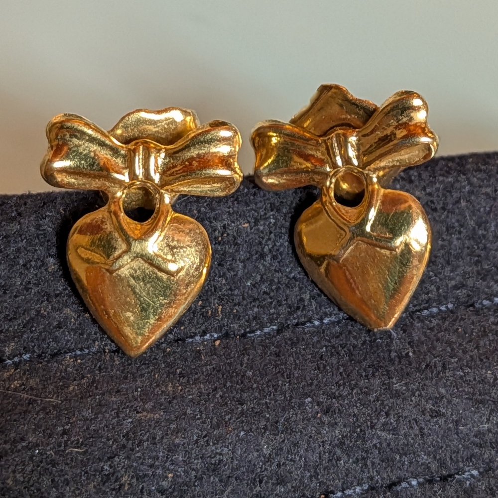 Gold-tone Heart Bow Earrings